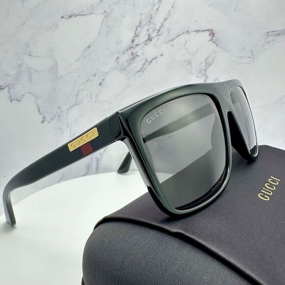 New GUCCI Sunglasses Black Square Aviator Gold Plate Engraved Logo Web Arm GUCCI - Picture 11 of 16